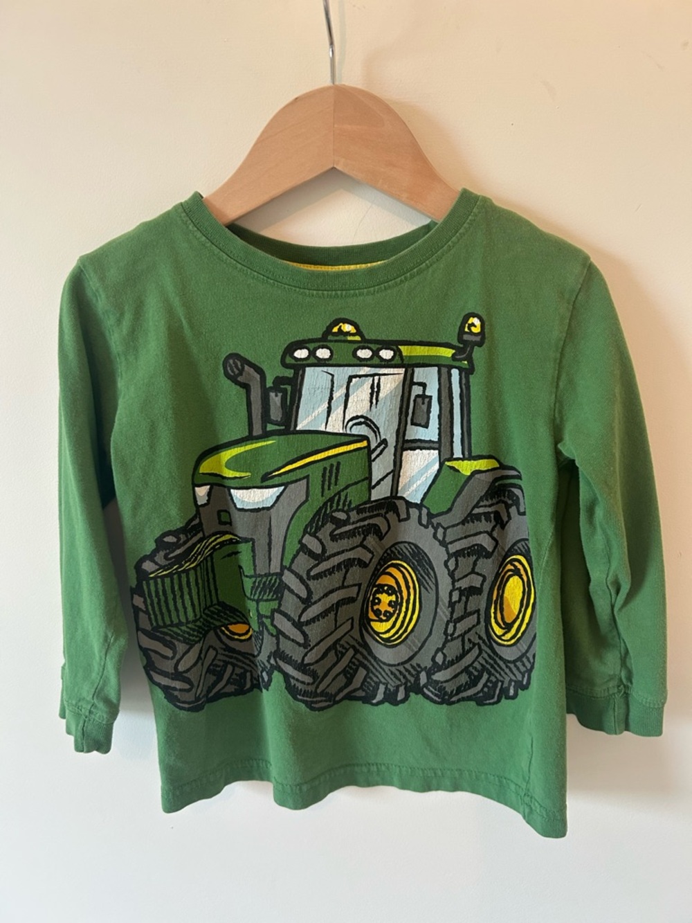 John Deere Green Tractor Graphic Long Sleeve Tee with Yellow Accents